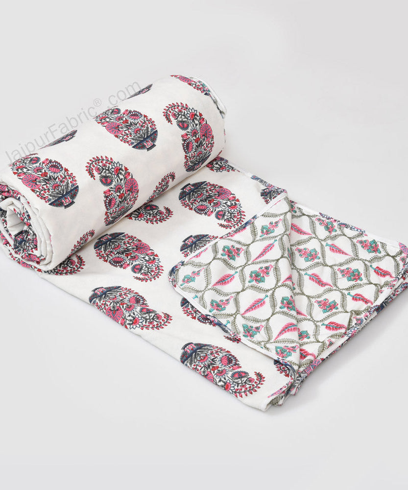 Pink Paisley Pure Cotton Single Bed Dohar