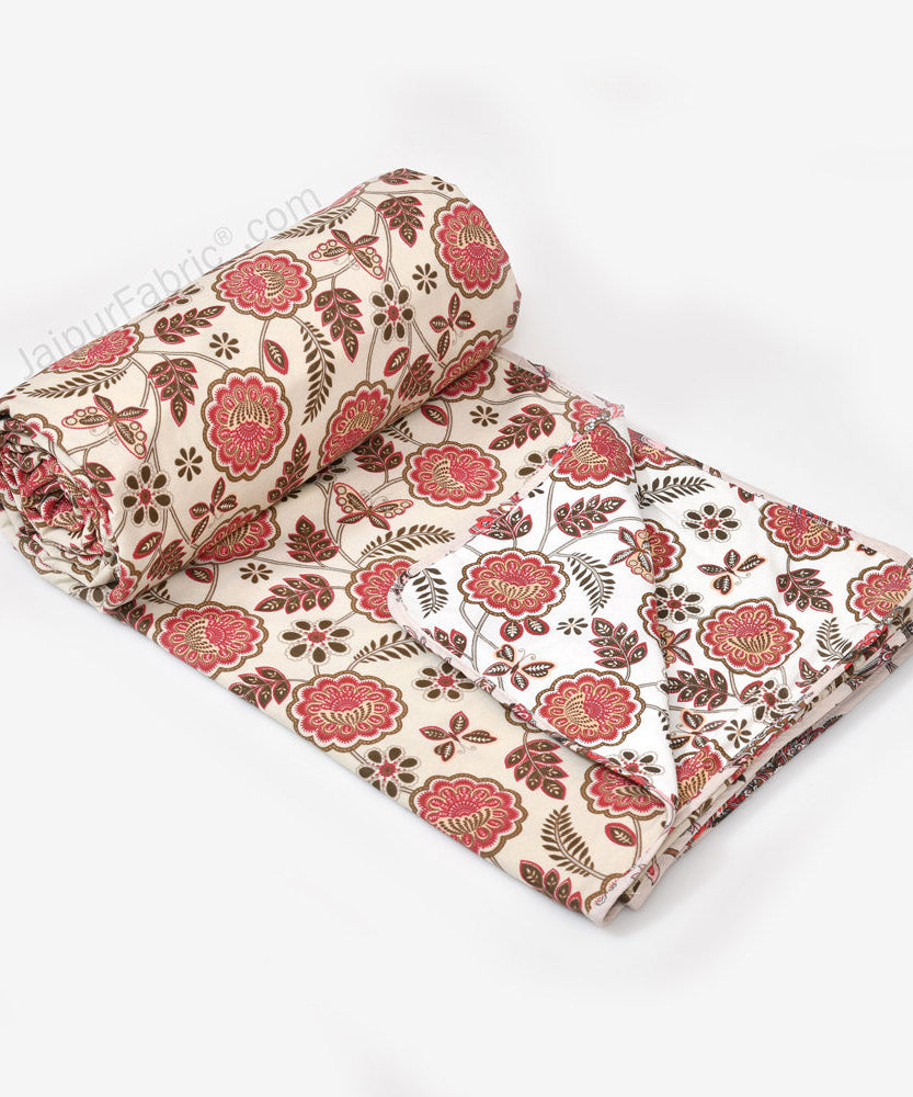 Pink Butterflies  Pure Cotton Single Bed Dohar