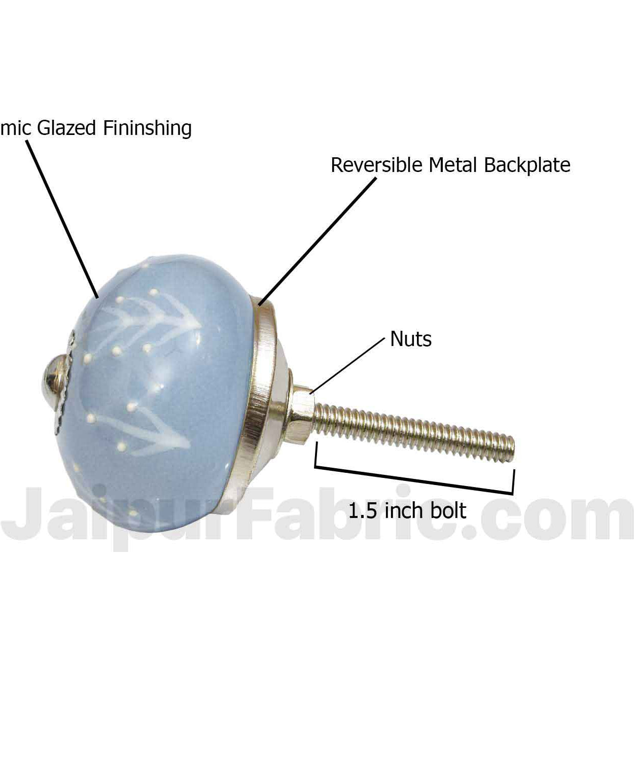 English Ceramic Knob Set of 6 Pcs Fabricated Knobs for Doors and Cabinets with Brass Blue Pottery