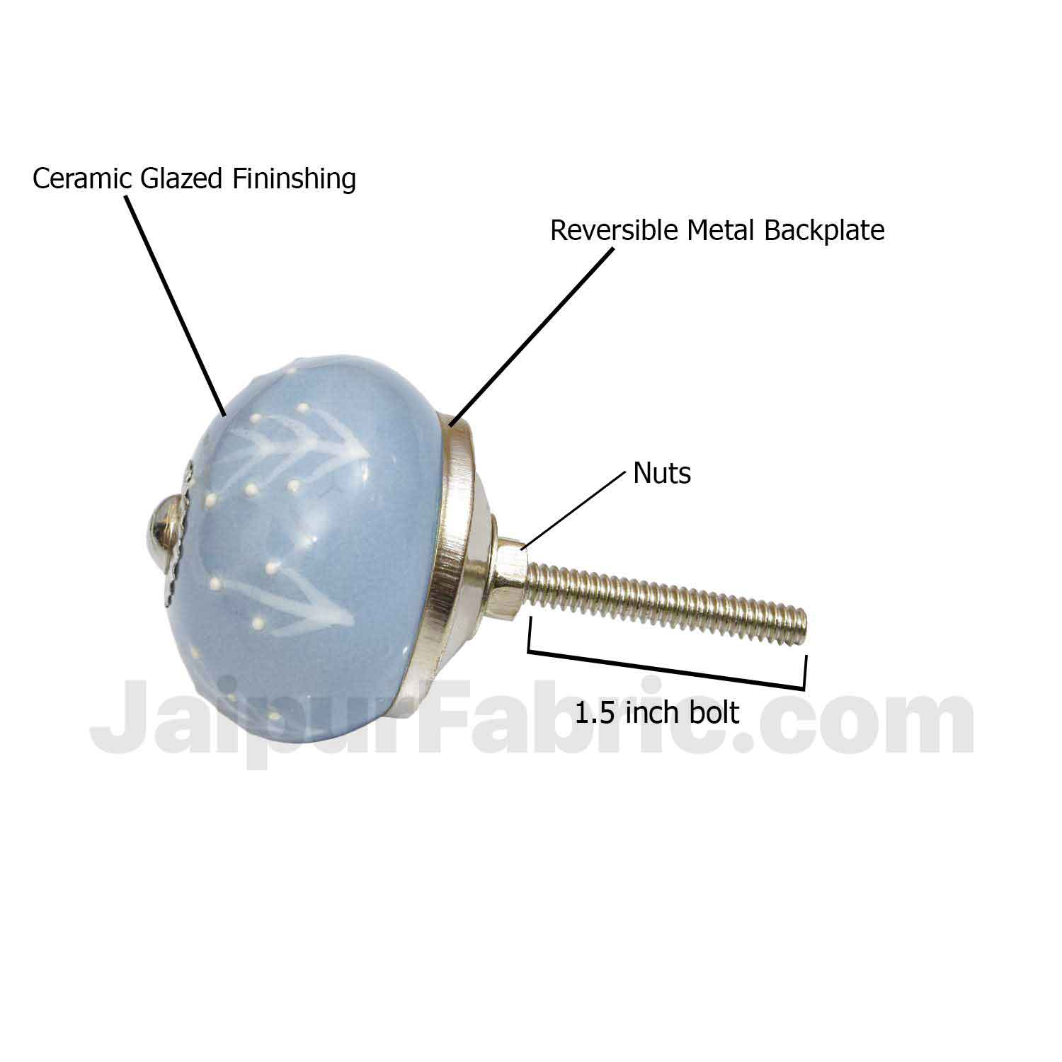 English Ceramic Knob Set of 6 Pcs Fabricated Knobs for Doors and Cabinets with Brass Blue Pottery