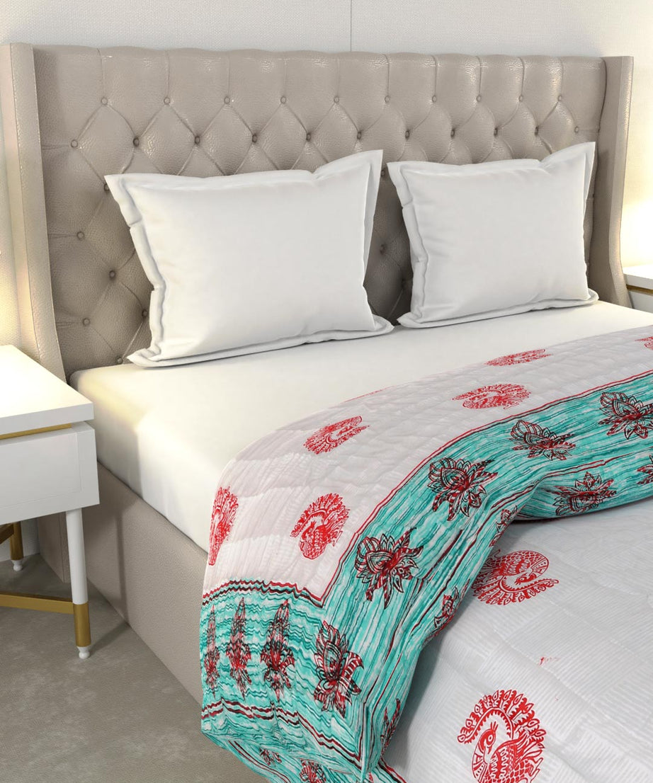 Peach Green Microfiber Fill Cotton Cover Double Bed Quilt