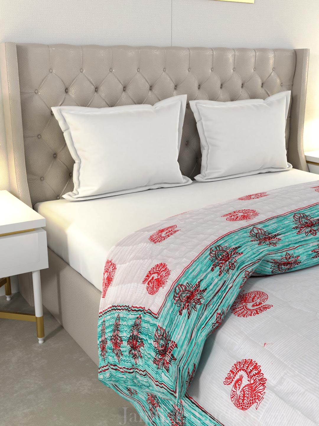 Peach Green Microfiber Fill Cotton Cover Double Bed Quilt