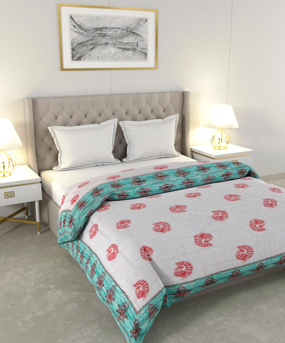 Peach Green Microfiber Fill Cotton Cover Double Bed Quilt