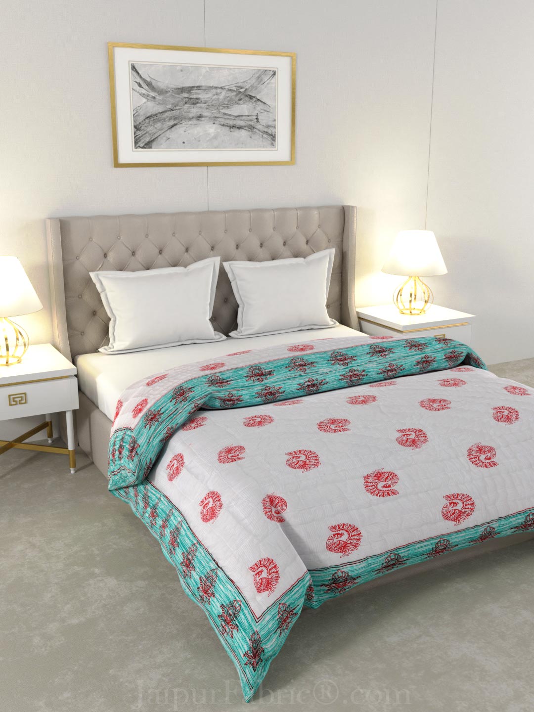 Peach Green Microfiber Fill Cotton Cover Double Bed Quilt