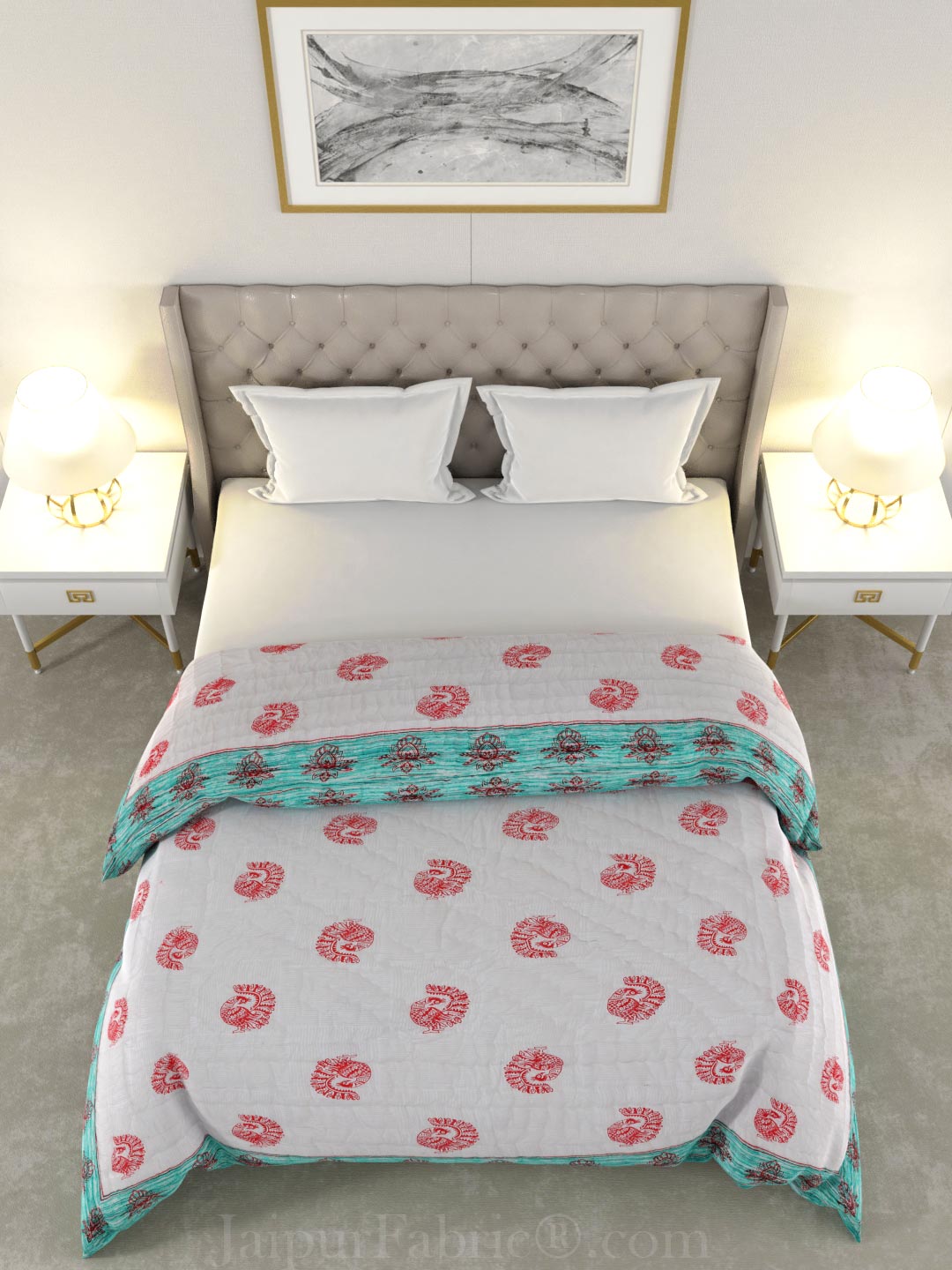 Peach Green Microfiber Fill Cotton Cover Double Bed Quilt