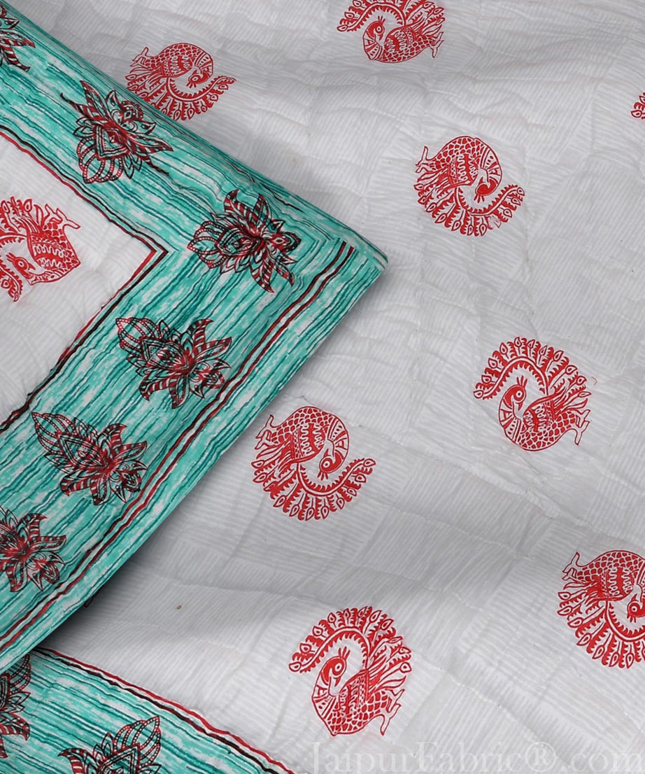 Peach Green Microfiber Fill Cotton Cover Double Bed Quilt