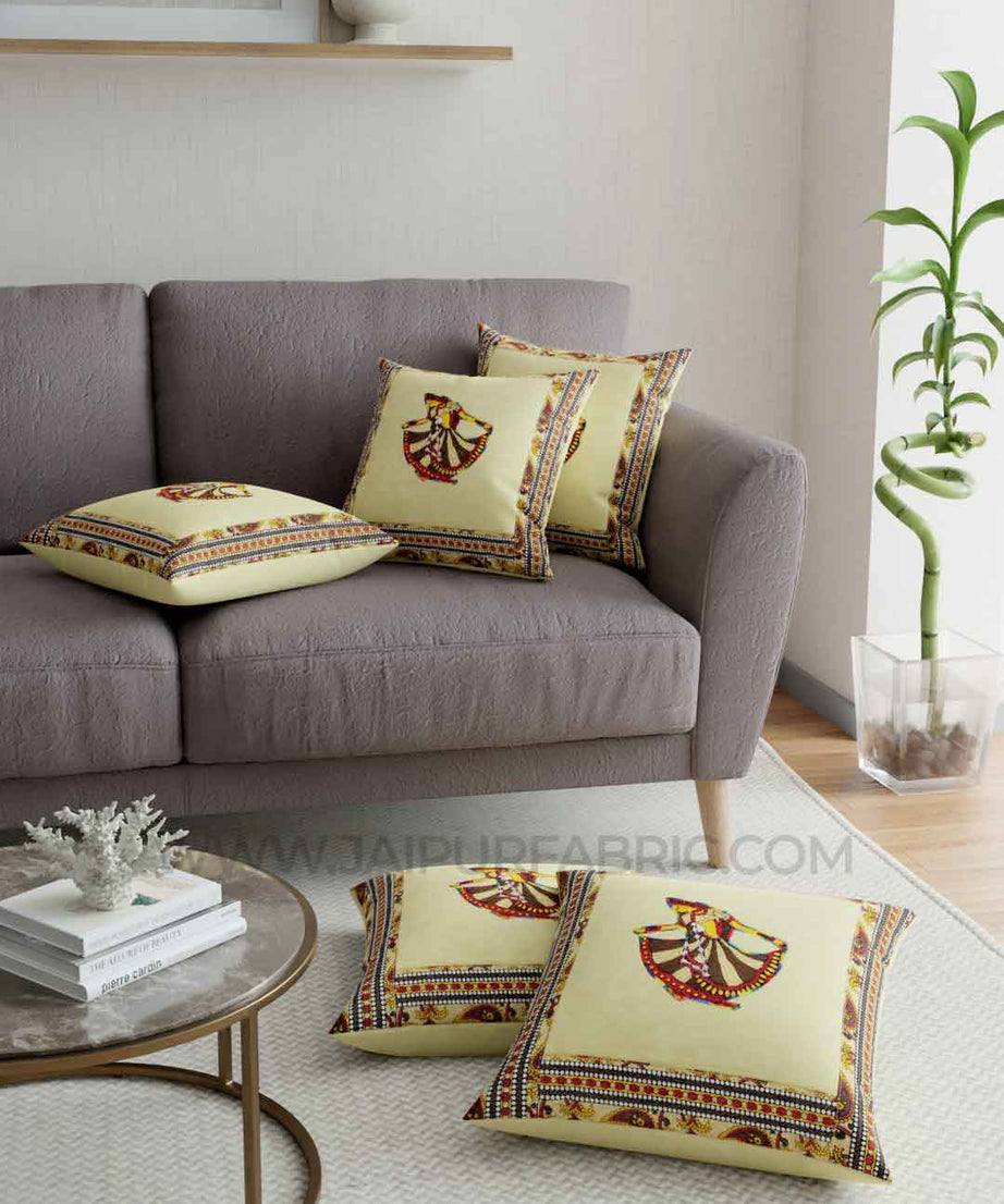Applique Cream Gujri Jaipuri Hand Made Embroidery Patch Work Cushion Cover