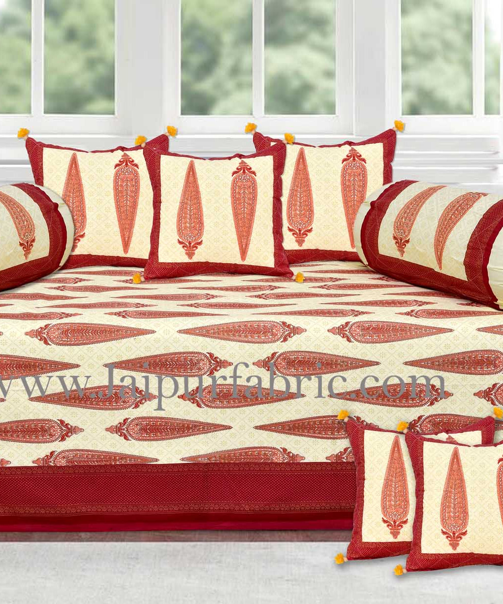 Maroon border paisley gold print diwan set