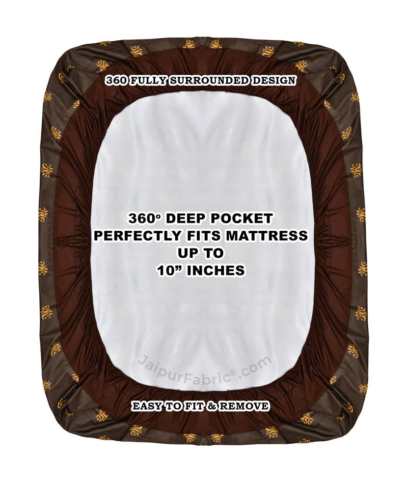 Brown Printed Water Proof Fitted Mattress Protector