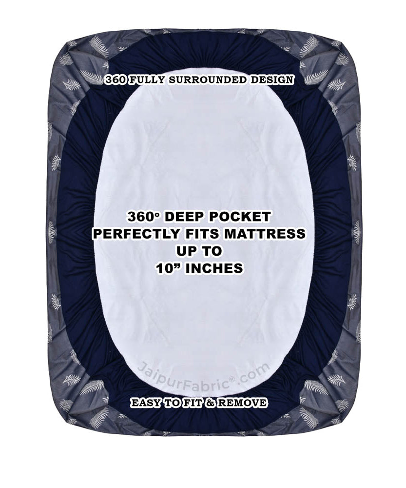 Blue Printed Water Proof Fitted Mattress Protector