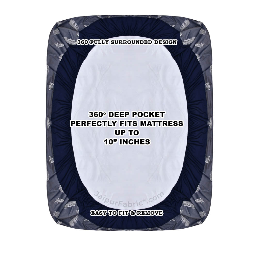 Blue Printed Water Proof Fitted Mattress Protector