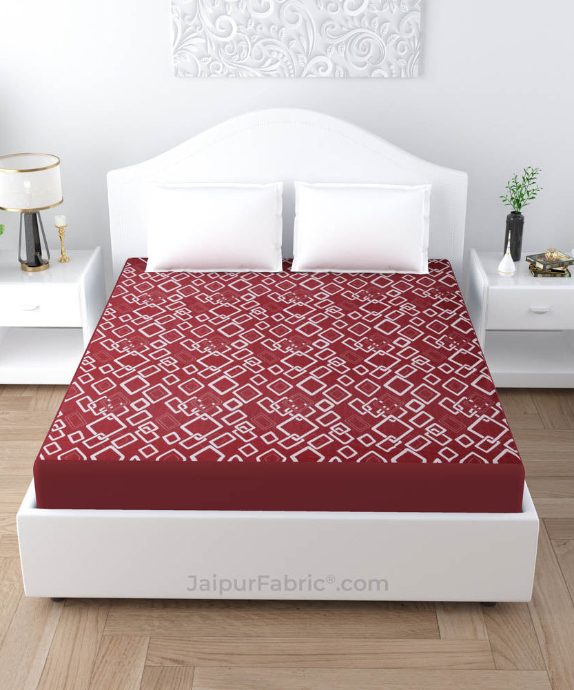 Maroon Printed Water Proof Fitted Mattress Protector
