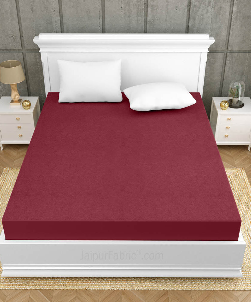 Heavy Quality Maroon Terry Cotton Waterproof and Elastic Fitted Water Resistant Ultra Soft Double Mattress Cover