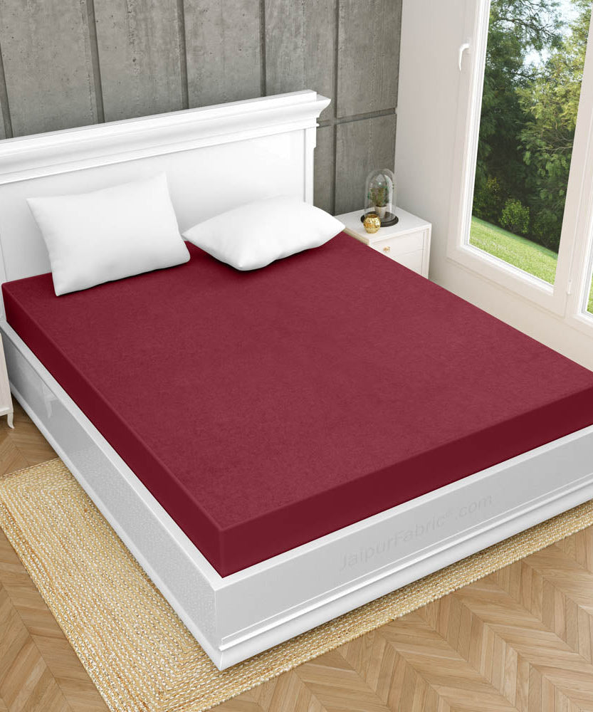 Heavy Quality Maroon Terry Cotton Waterproof and Elastic Fitted Water Resistant Ultra Soft Double Mattress Cover
