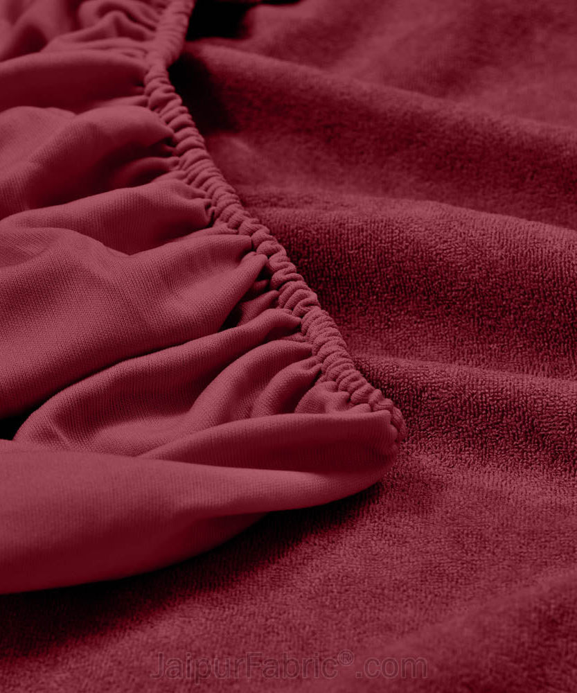 Heavy Quality Maroon Terry Cotton Waterproof and Elastic Fitted Water Resistant Ultra Soft Double Mattress Cover