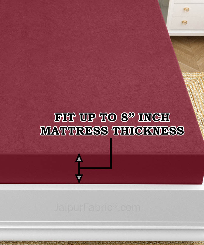 Heavy Quality Maroon Terry Cotton Waterproof and Elastic Fitted Water Resistant Ultra Soft Double Mattress Cover