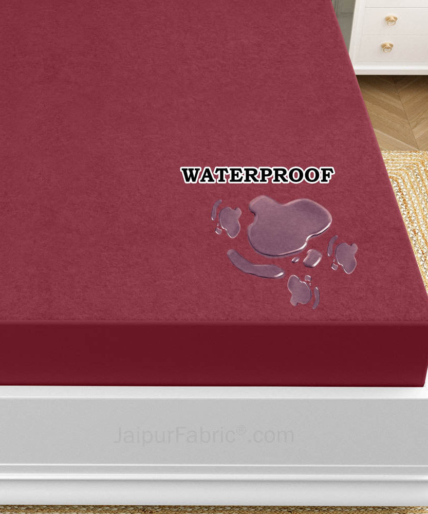 Heavy Quality Maroon Terry Cotton Waterproof and Elastic Fitted Water Resistant Ultra Soft Double Mattress Cover
