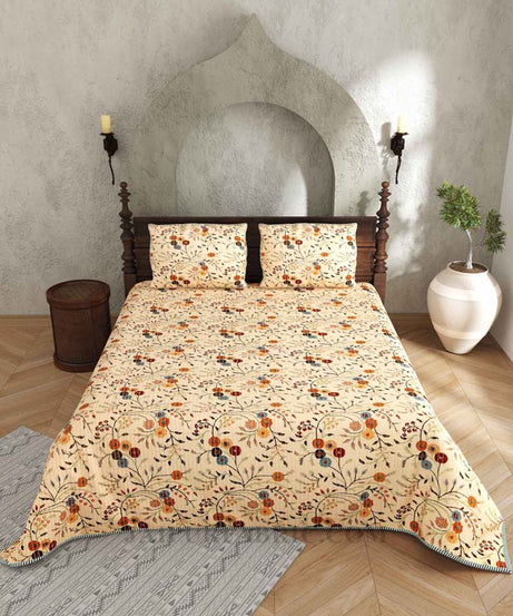Tuned to Tradition Pure Cotton Reversible Quilted Bedcover with Pillowcases