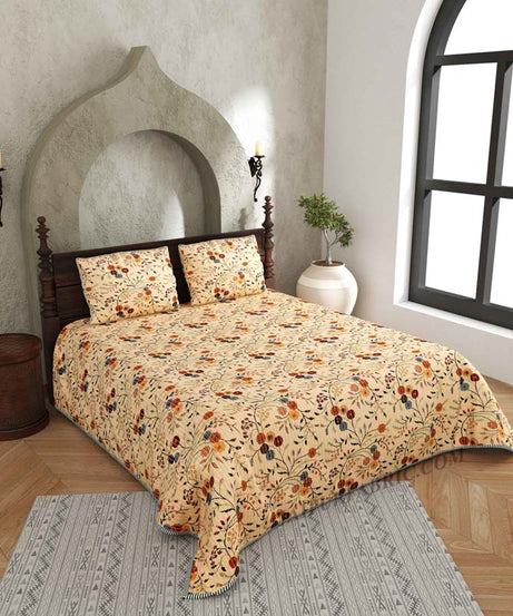 Tuned to Tradition Pure Cotton Reversible Quilted Bedcover with Pillowcases