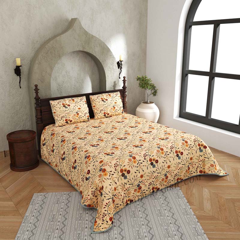 Tuned to Tradition Pure Cotton Reversible Quilted Bedcover with Pillowcases
