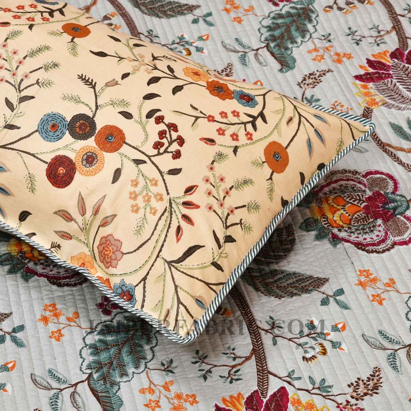 Tuned to Tradition Pure Cotton Reversible Quilted Bedcover with Pillowcases