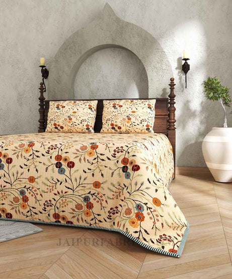 Tuned to Tradition Pure Cotton Reversible Quilted Bedcover with Pillowcases