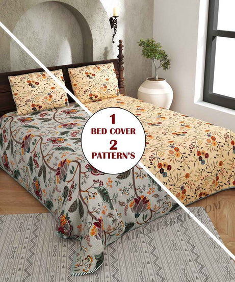 Tuned to Tradition Pure Cotton Reversible Quilted Bedcover with Pillowcases
