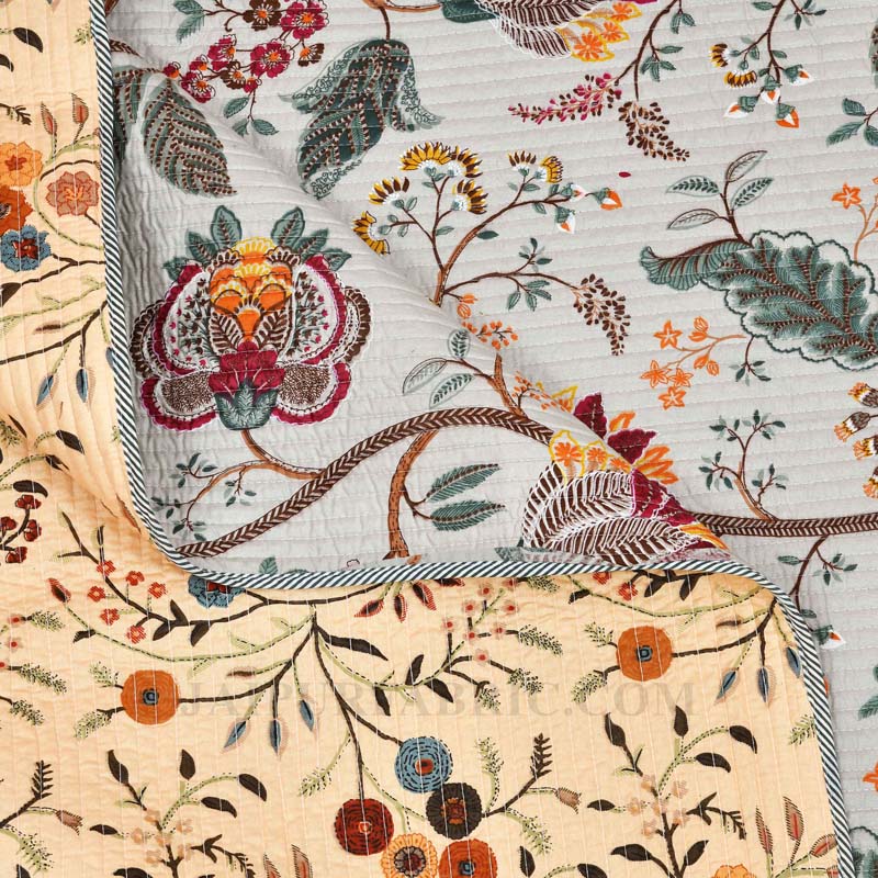 Tuned to Tradition Pure Cotton Reversible Quilted Bedcover with Pillowcases