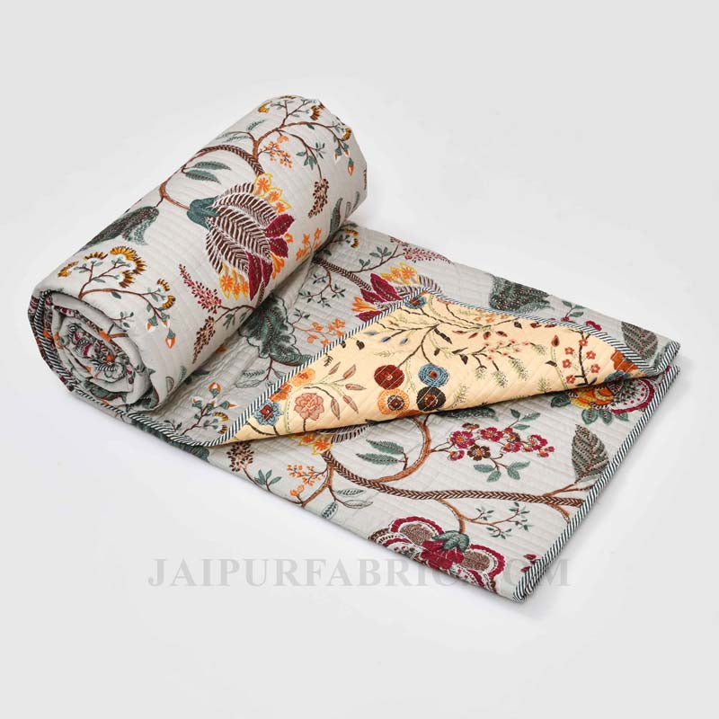 Tuned to Tradition Pure Cotton Reversible Quilted Bedcover with Pillowcases