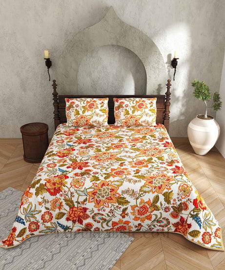 The Festive Grace Pure Cotton Reversible Quilted Bedcover with Pillowcases