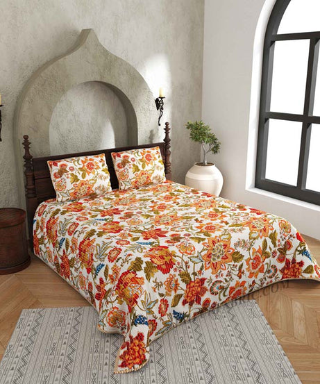 The Festive Grace Pure Cotton Reversible Quilted Bedcover with Pillowcases