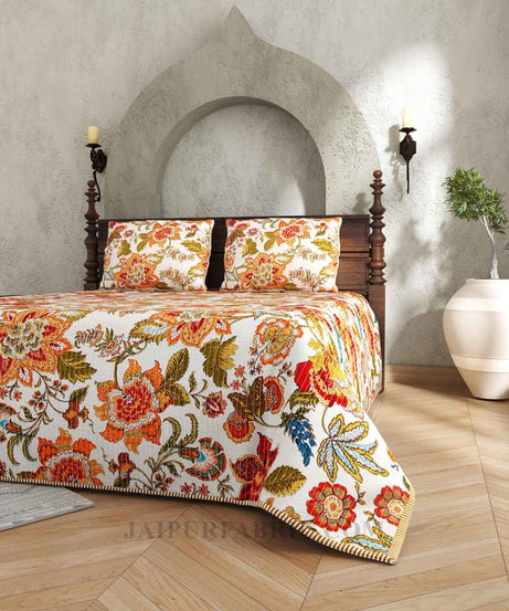 The Festive Grace Pure Cotton Reversible Quilted Bedcover with Pillowcases