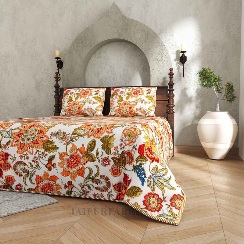 The Festive Grace Pure Cotton Reversible Quilted Bedcover with Pillowcases