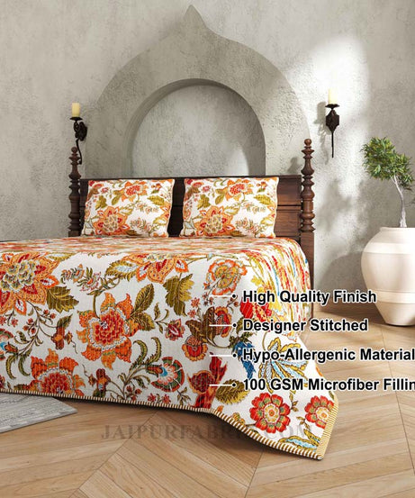 The Festive Grace Pure Cotton Reversible Quilted Bedcover with Pillowcases