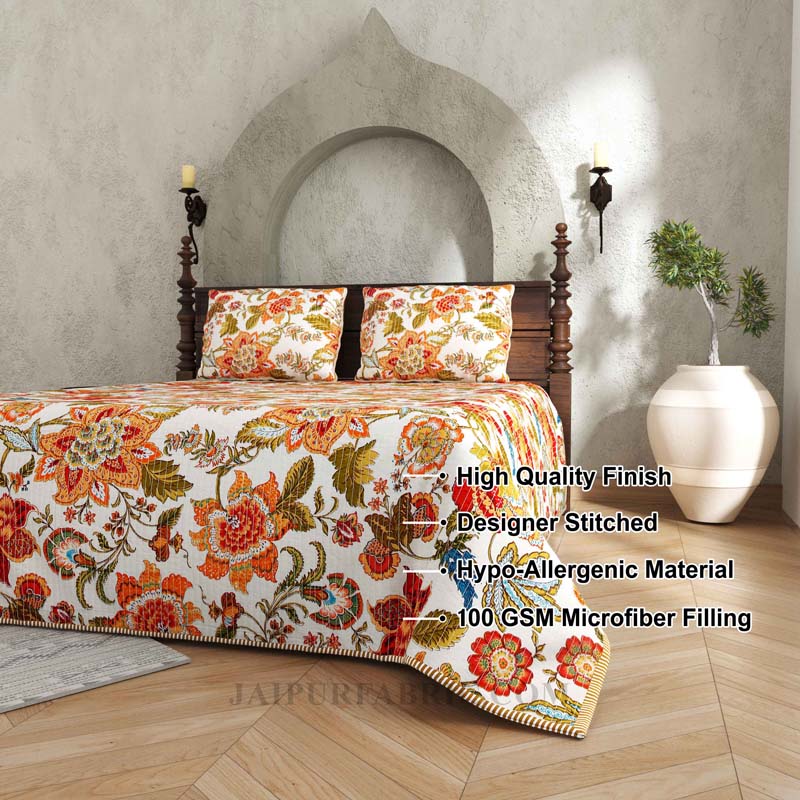 The Festive Grace Pure Cotton Reversible Quilted Bedcover with Pillowcases