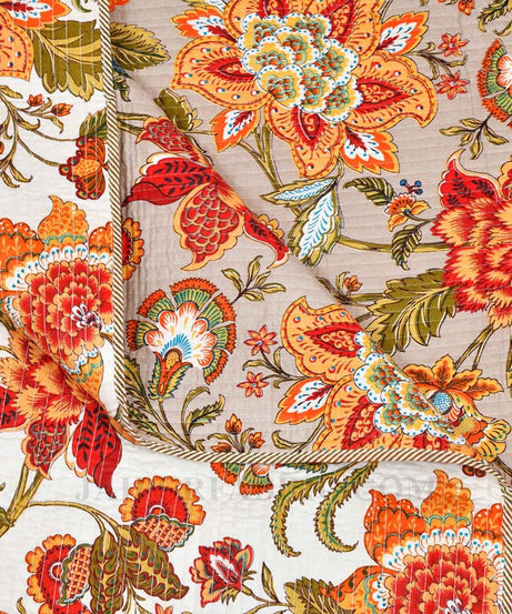 The Festive Grace Pure Cotton Reversible Quilted Bedcover with Pillowcases