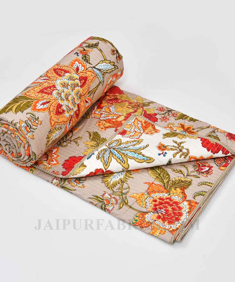 The Festive Grace Pure Cotton Reversible Quilted Bedcover with Pillowcases