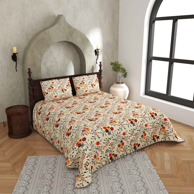Tagged for Perfection Pure Cotton Reversible Quilted Bedcover with Pillowcases