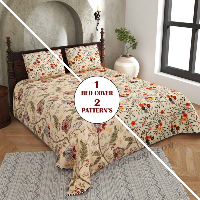 Tagged for Perfection Pure Cotton Reversible Quilted Bedcover with Pillowcases