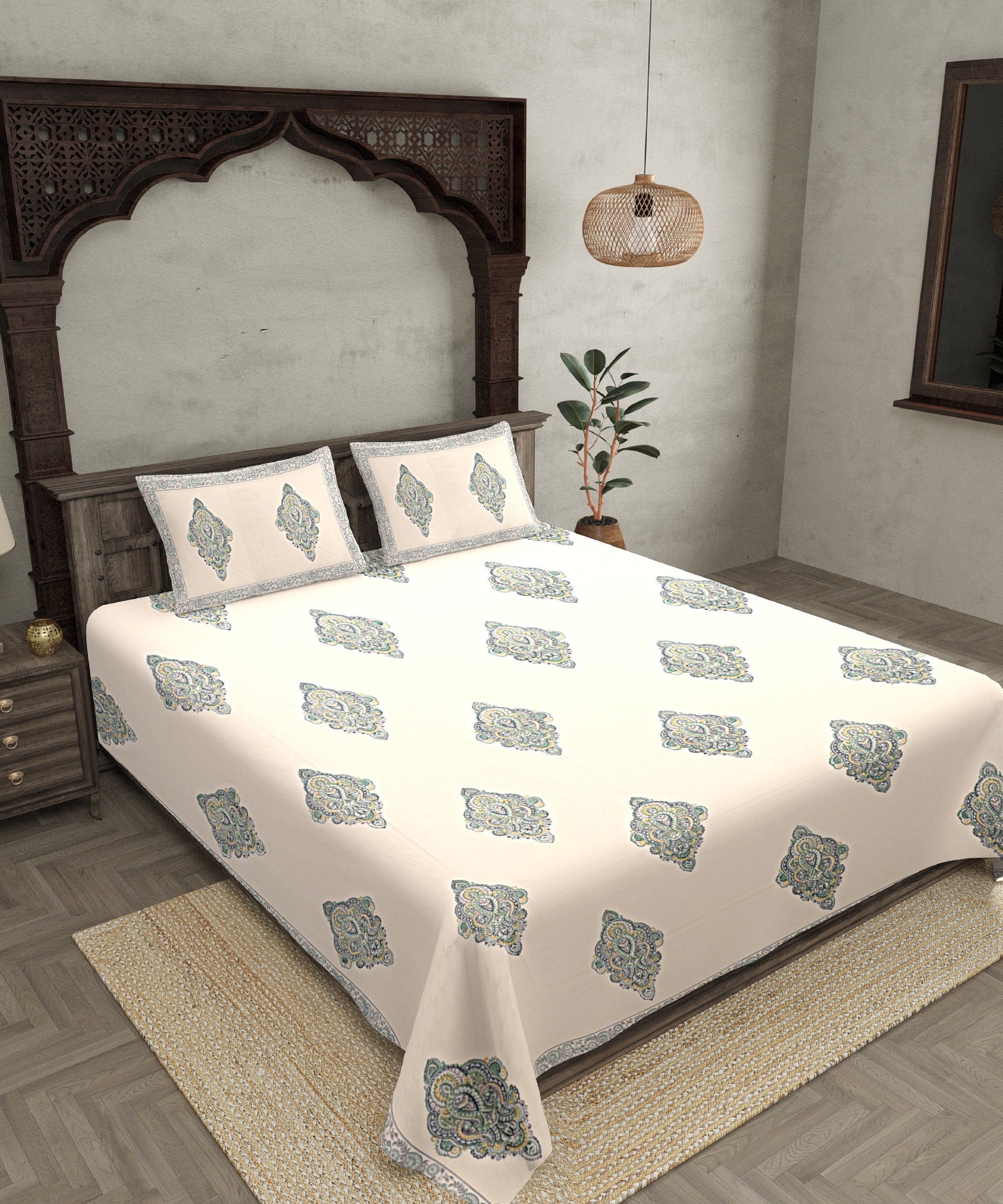 Double Bedsheet Smooth Touch Cotton Paisley Print With Two Pillow Cober