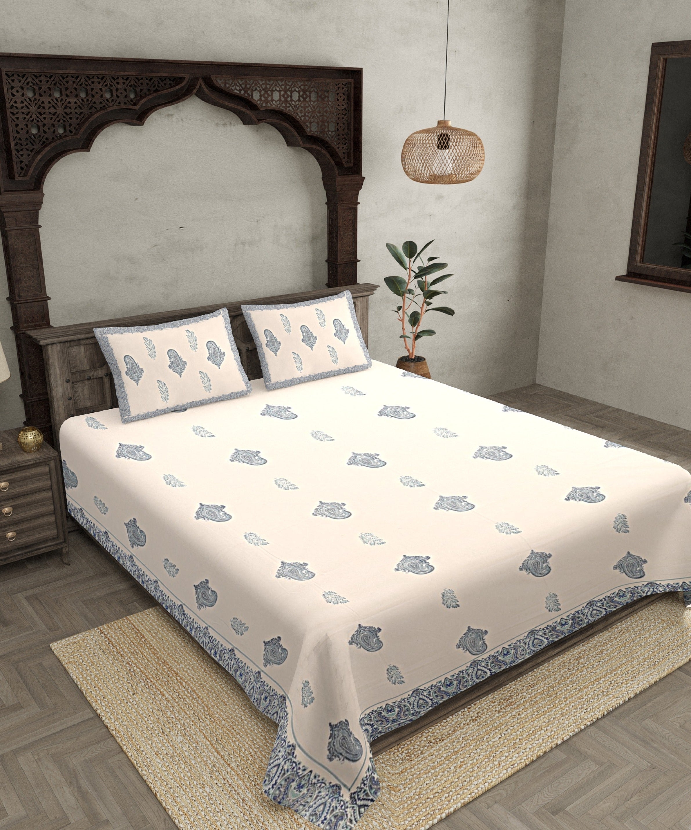 Smooth Cotton Double Bedsheet Paisley Design Print With Two Pillow Cover