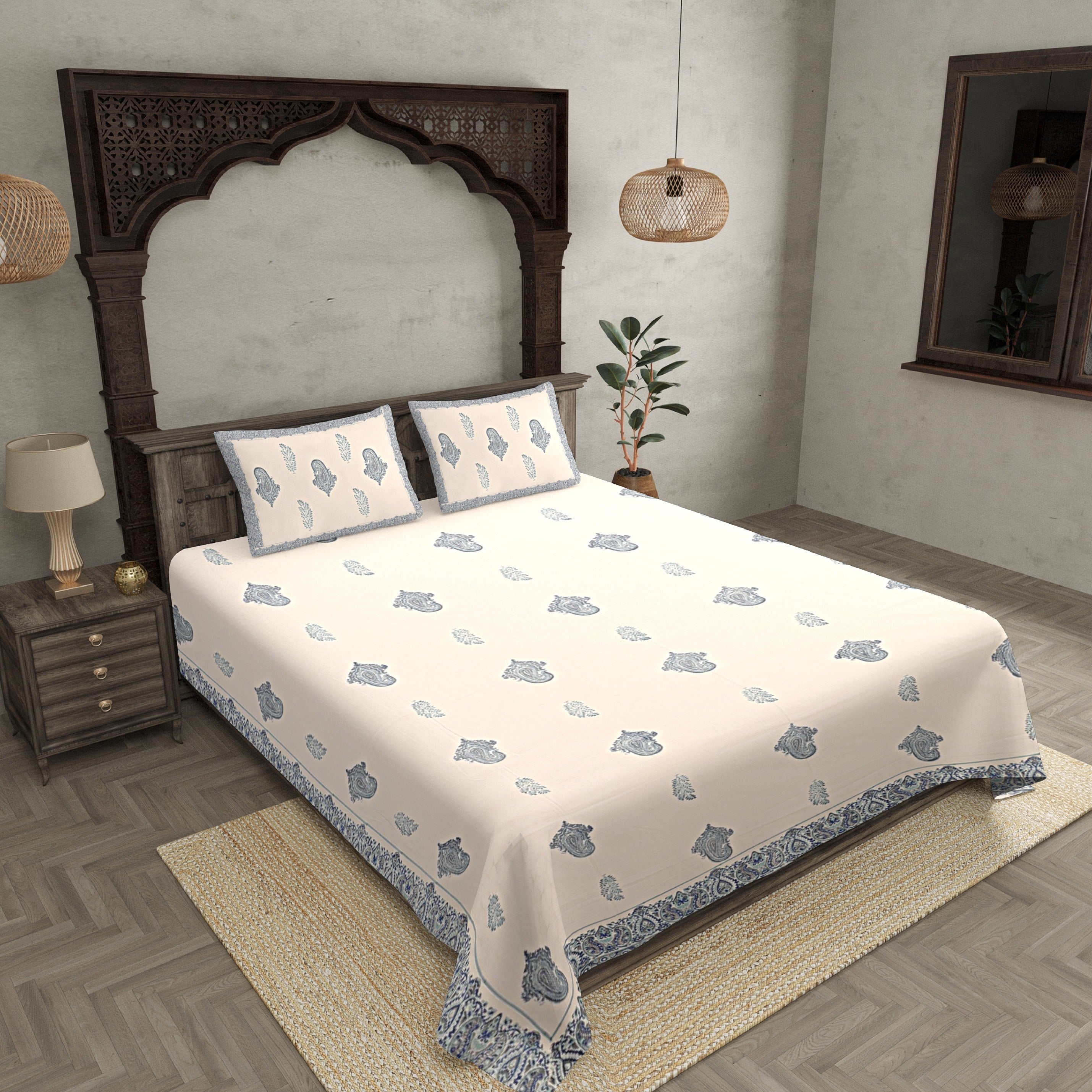 Smooth Cotton Double Bedsheet Paisley Design Print With Two Pillow Cover