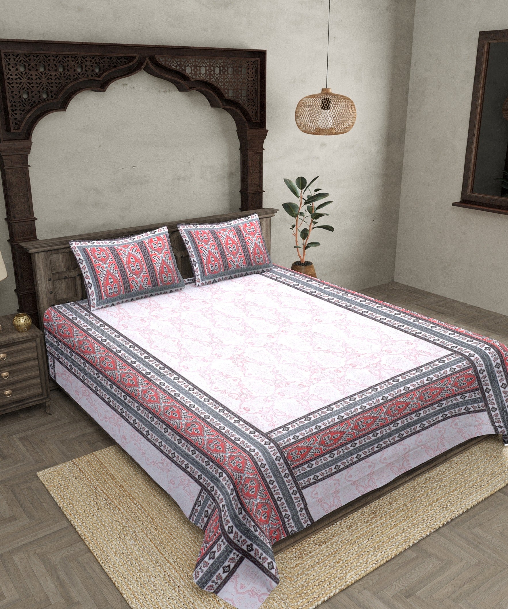 Artistic Quadrangle Red Double Bedsheet