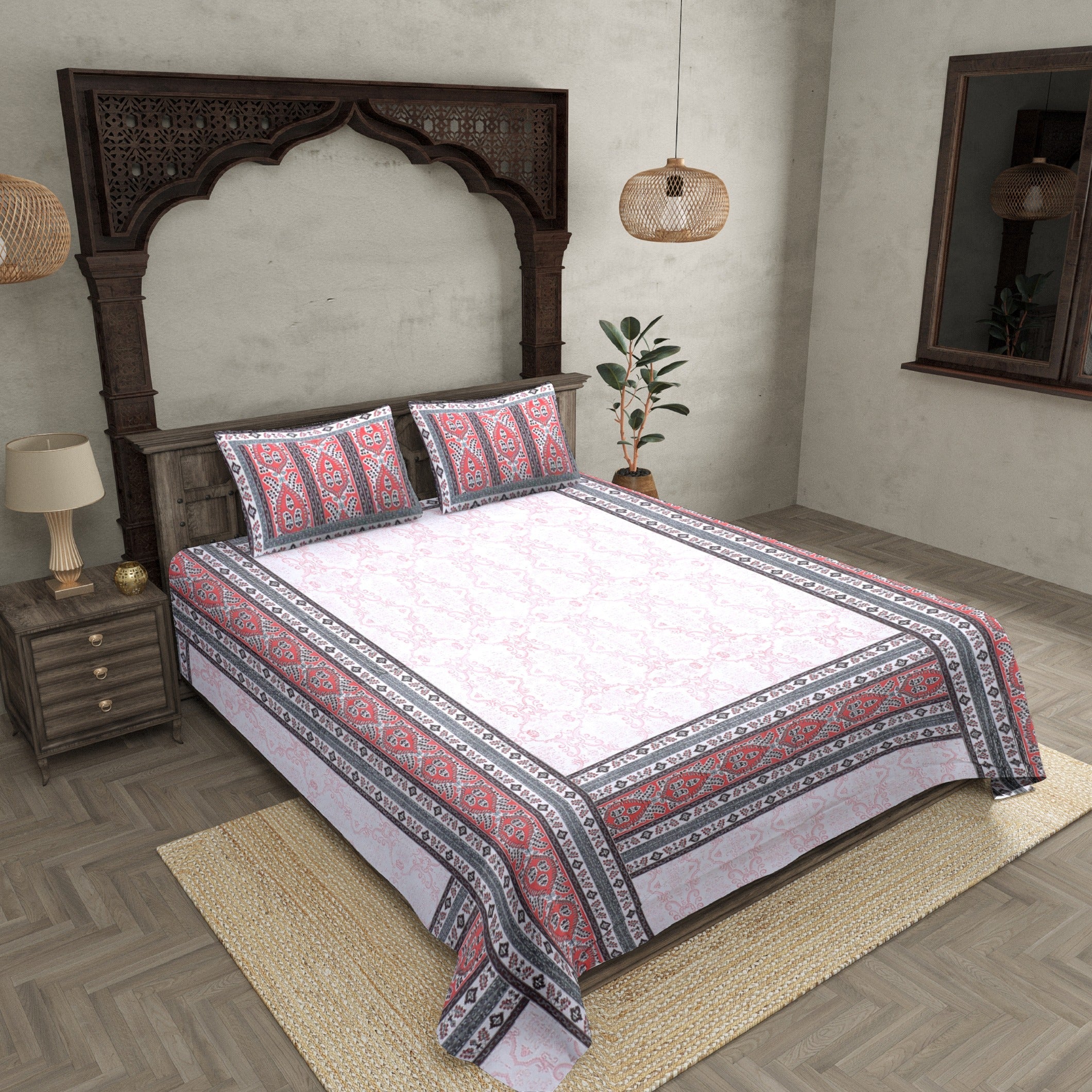 Artistic Quadrangle Red Double Bedsheet