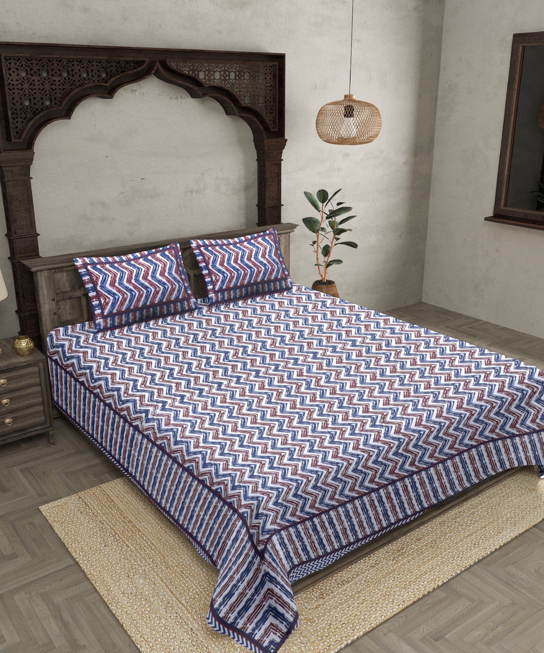 Zigzag Pulse Navy Blue Double Bedsheet
