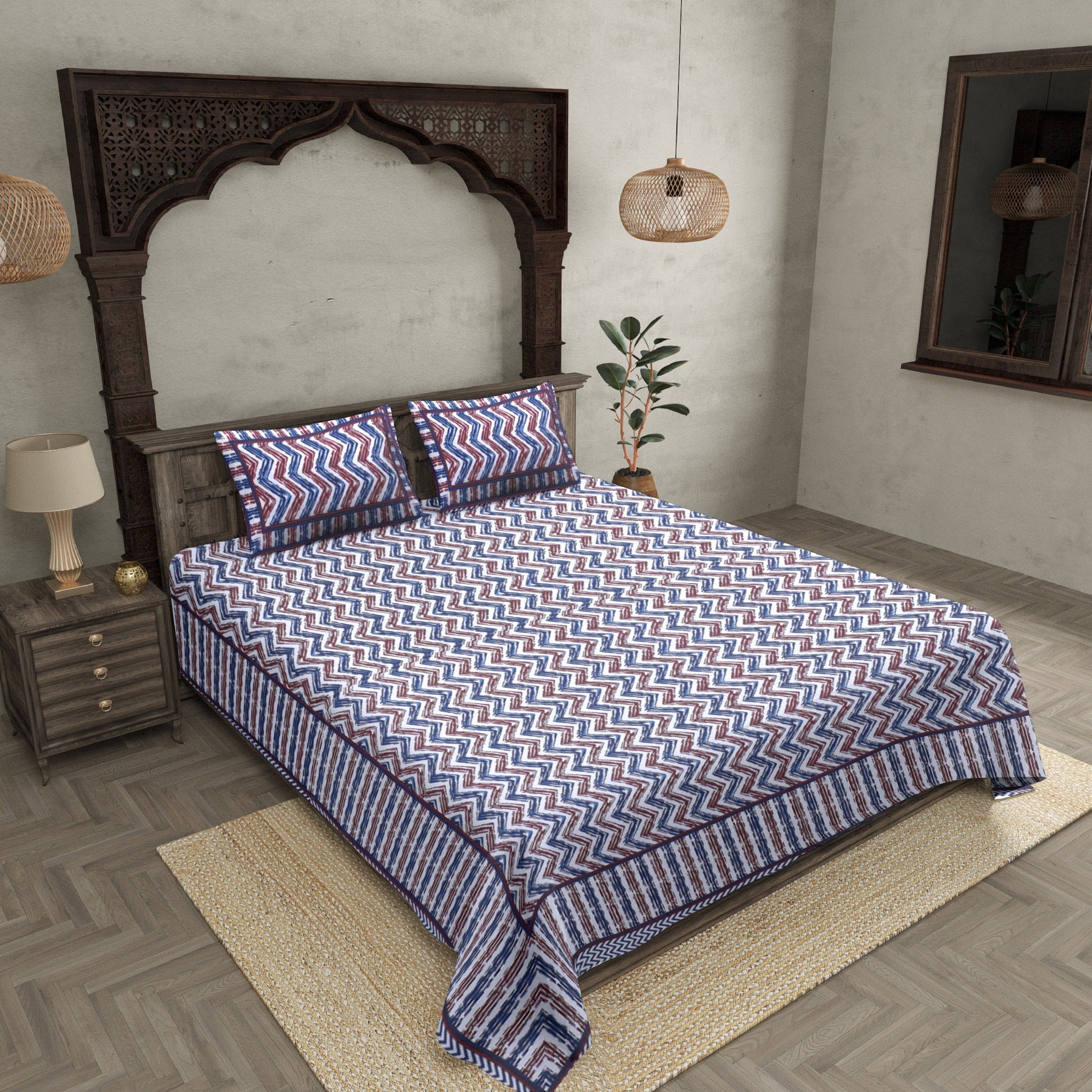 Zigzag Pulse Navy Blue Double Bedsheet