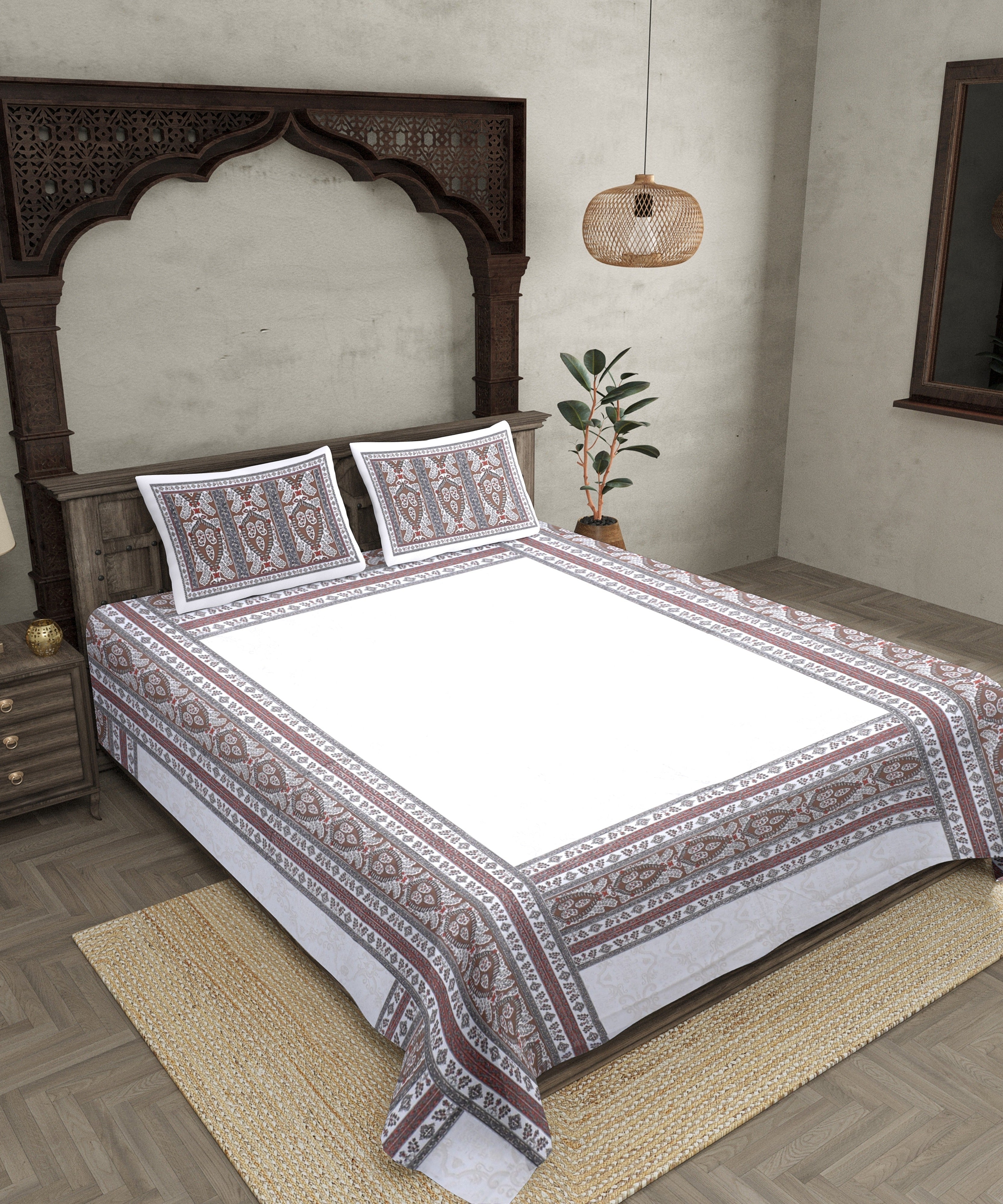 Artistic Quadrangle Brown Double Bedsheet