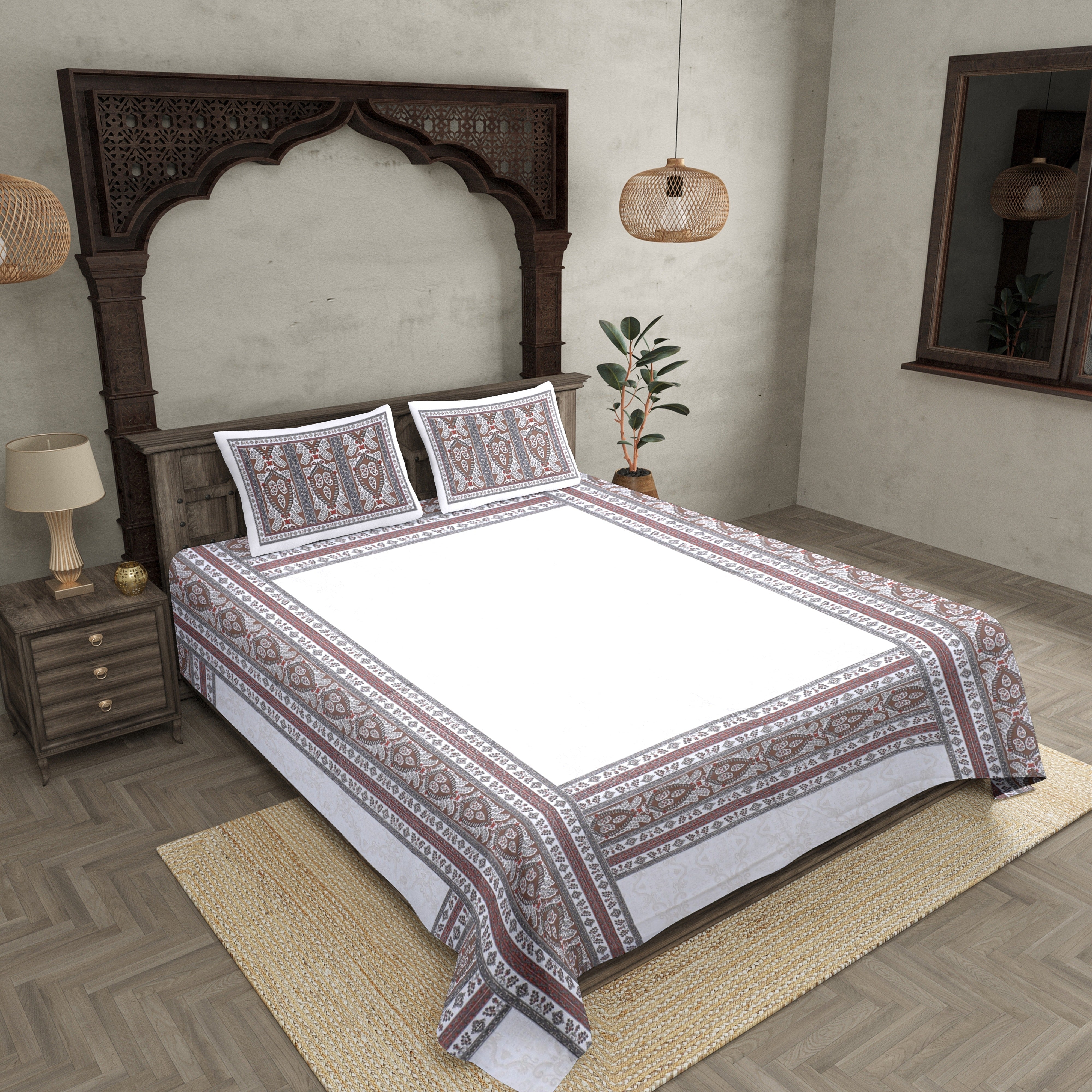 Artistic Quadrangle Brown Double Bedsheet