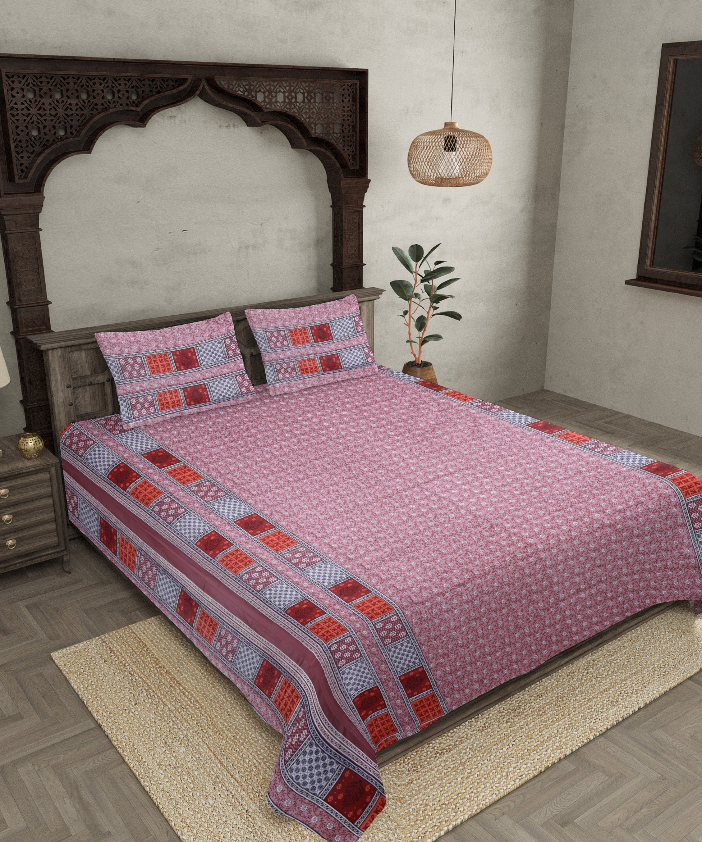 Pure Cotton Taffy Color Small Floral Jaipuri Procian Bedsheet