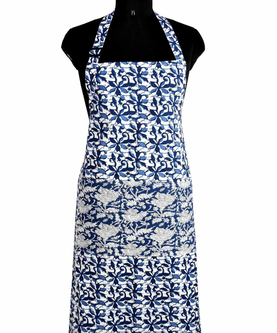 Batik print blue apron